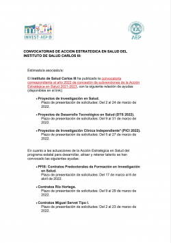 Convocatorias de Acción Estratégica en Salud del Instituto de Salud Carlos III 2022